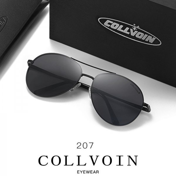 Obsidian - COLLVOIN Polarized Sunglasses Classic Pilot Dual Beam Driving Mirror Nylon Retro Toad Mirror 207